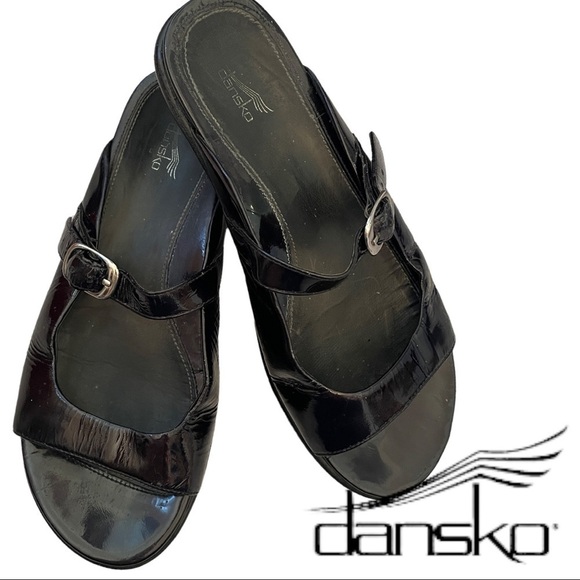DANSKO 37 Patent Leather Black Slide Buckle Sandal slip on shoes summer - Picture 11 of 11